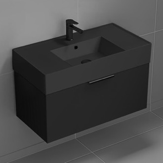 Bathroom Vanity Black Bathroom Vanity With Black Sink, Floating, Modern, 32